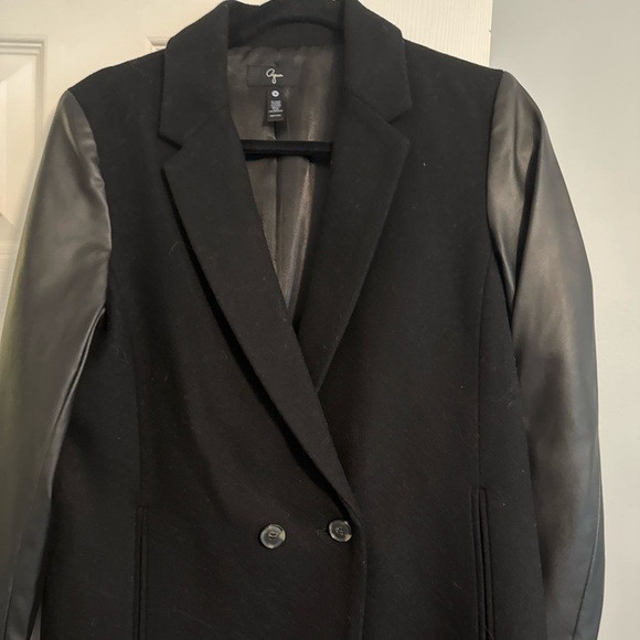Bloomingdales Aqua black wool/vegan leather coat M - Picture 10 of 10
